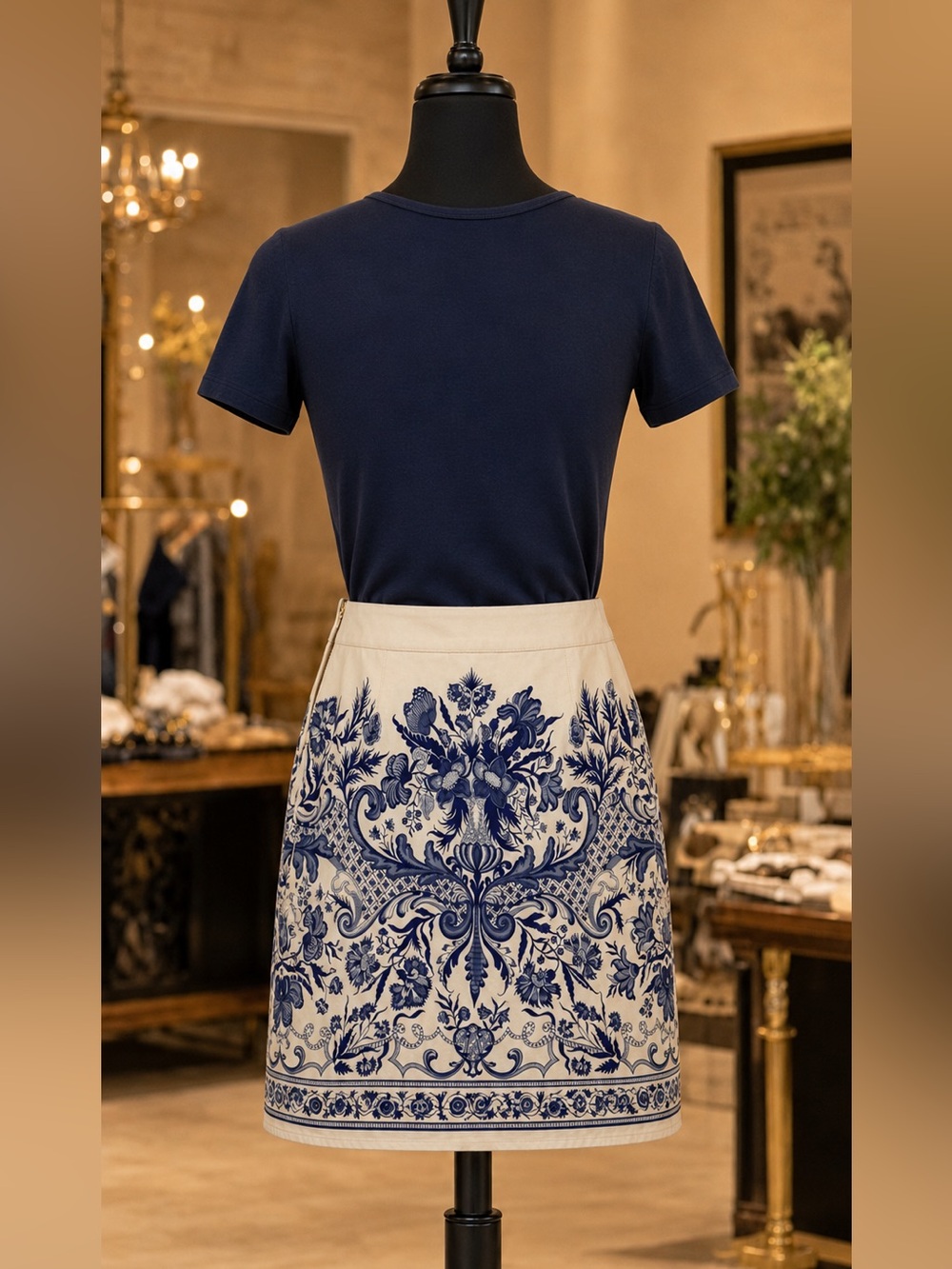 Liz Claiborne Navy and Cream Embroidered Mini Skirt - Picture 3 of 8
